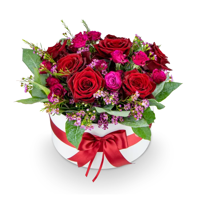 Box of red and pink roses